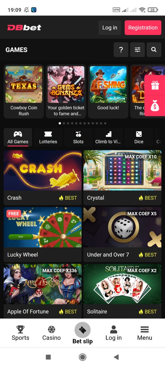 Play exciting games in the DBBet app casino.