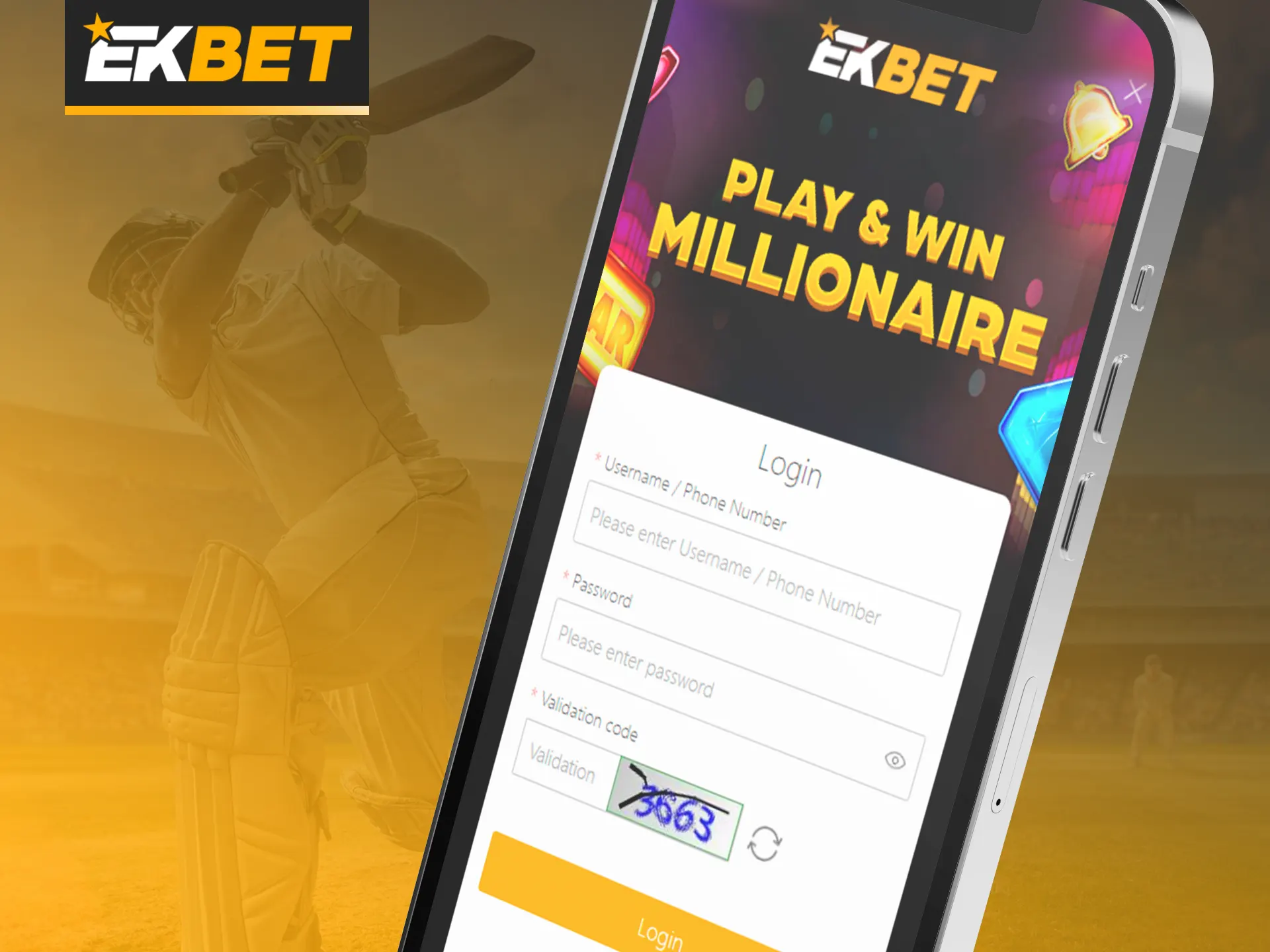 Log in to your EKbet account from your mobile device.
