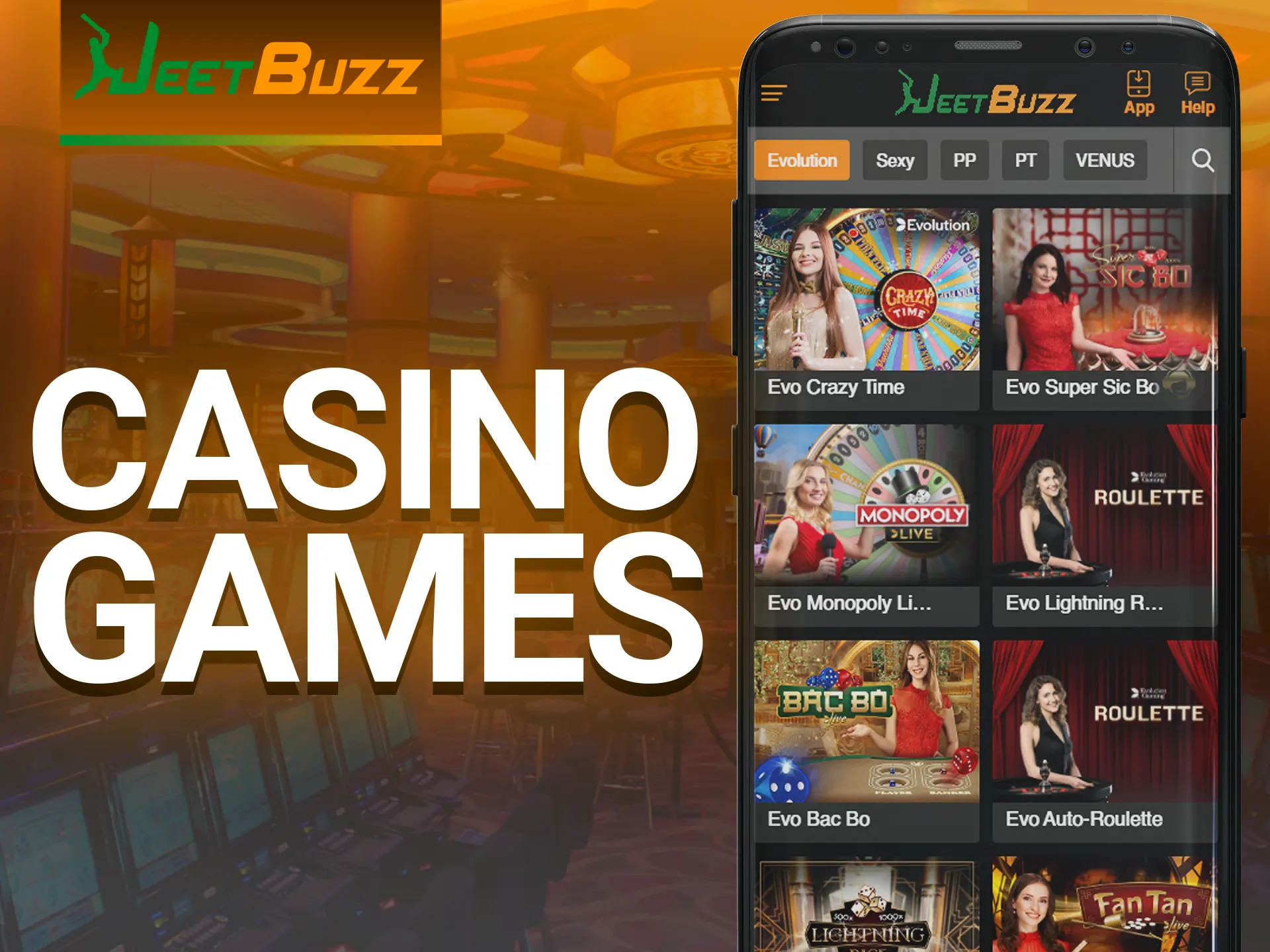 At Jeetbuzz app play any casino games.