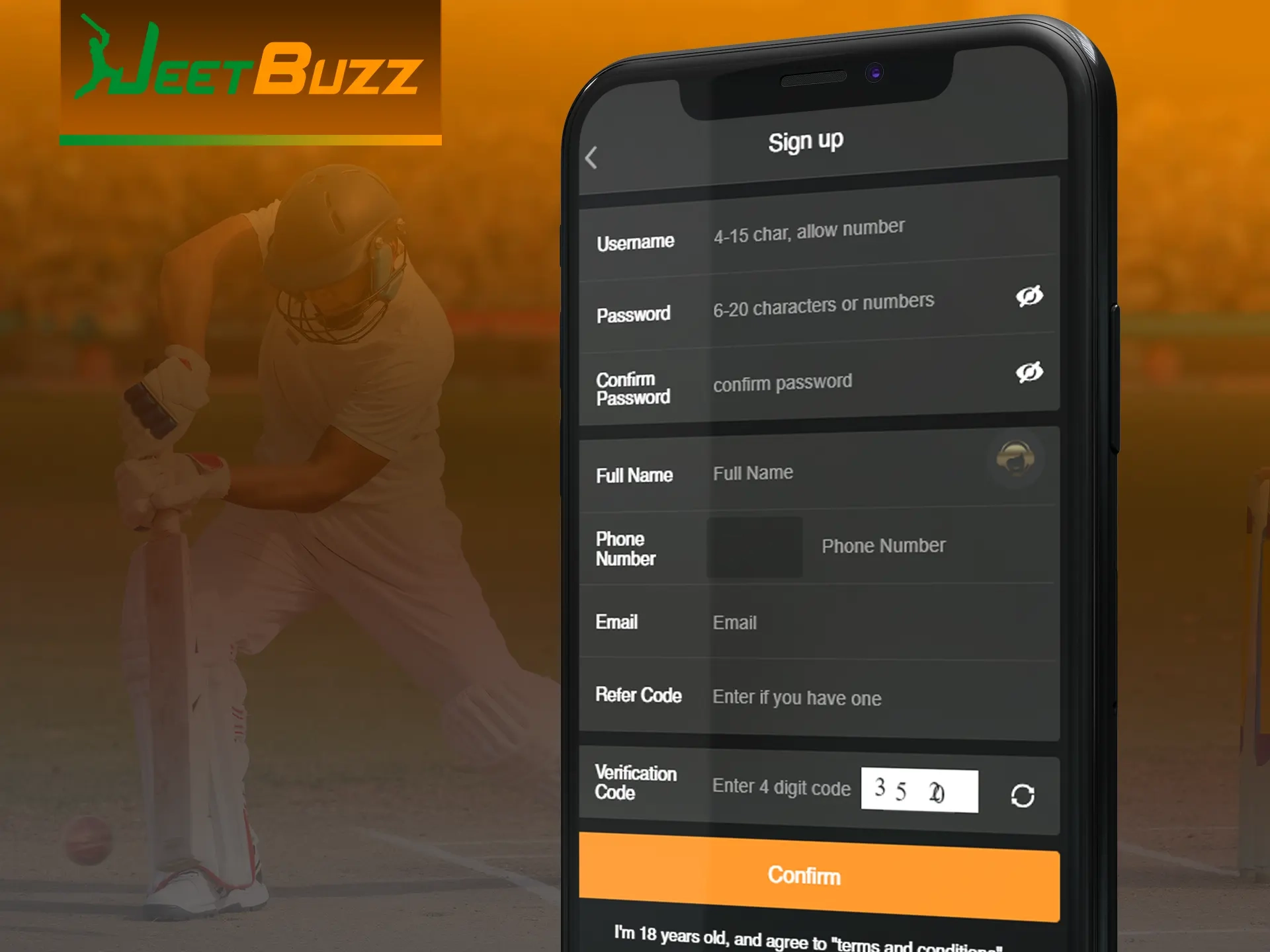 Complete a simple registration in the Jeetbuzz app.