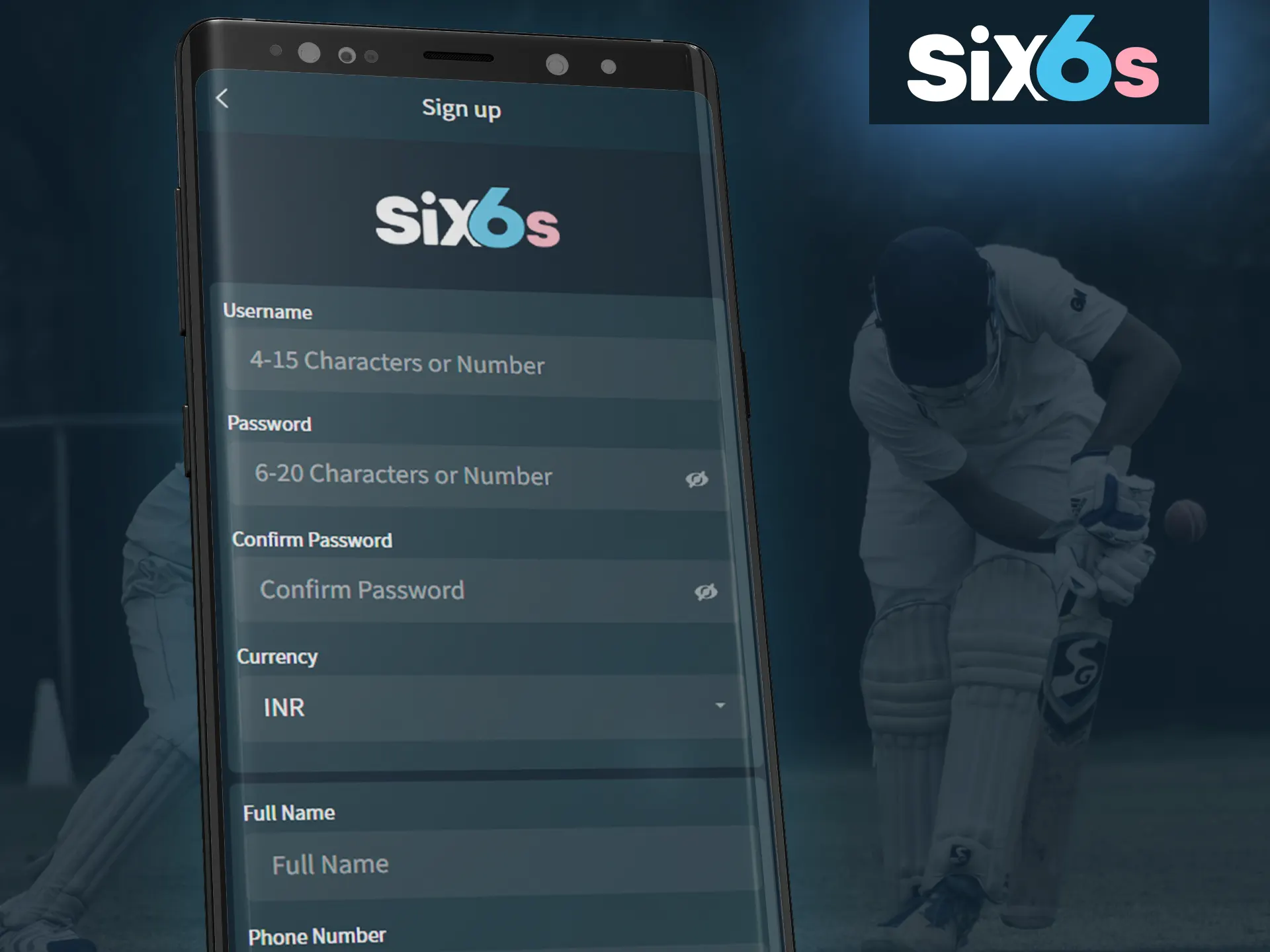 Complete a simple registration in the Six6s app.