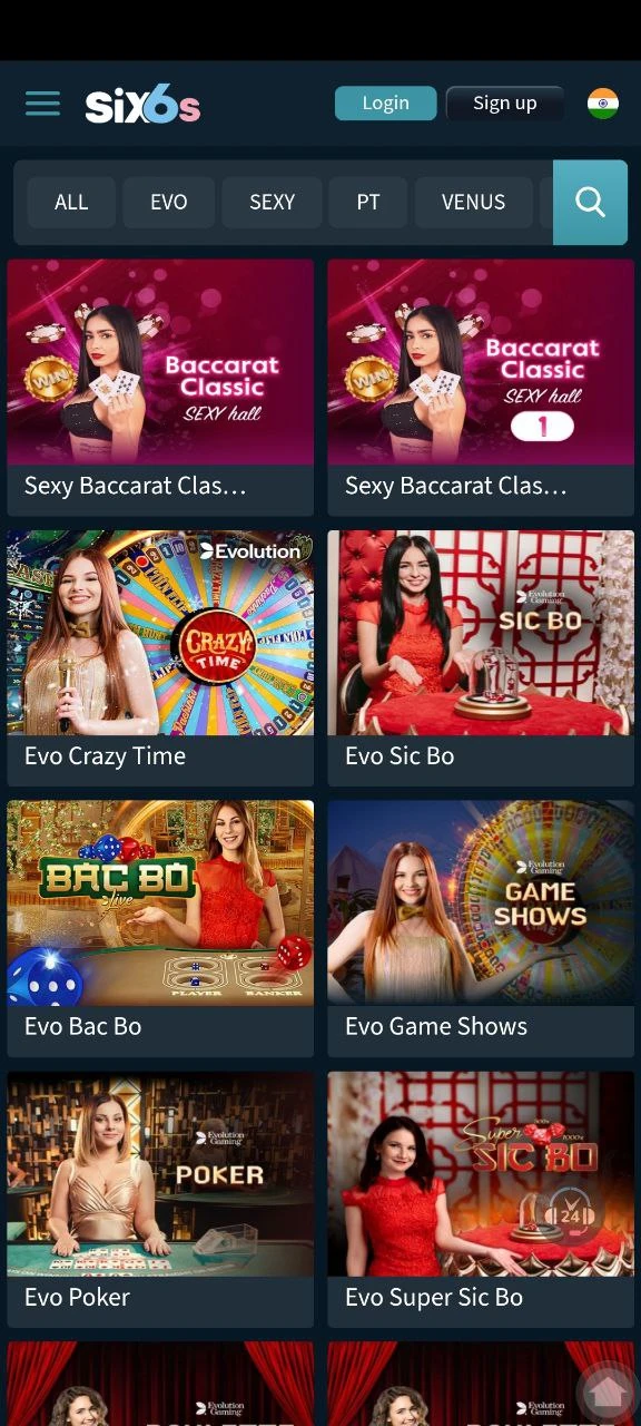 Play exciting games in the Six6s app casino.