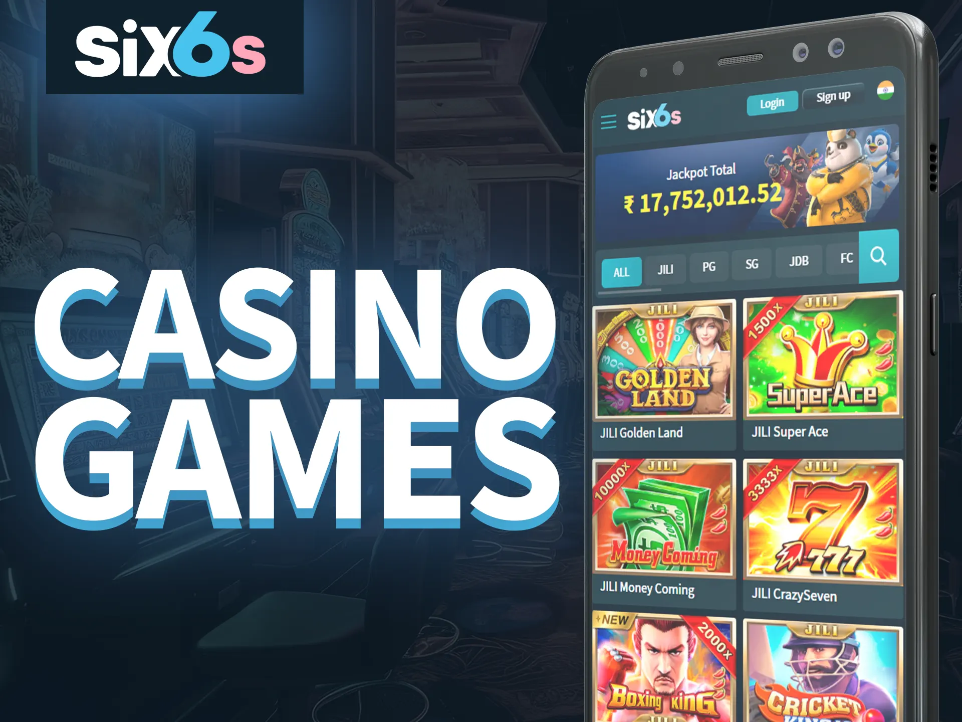 Play any casino games on Six6s.