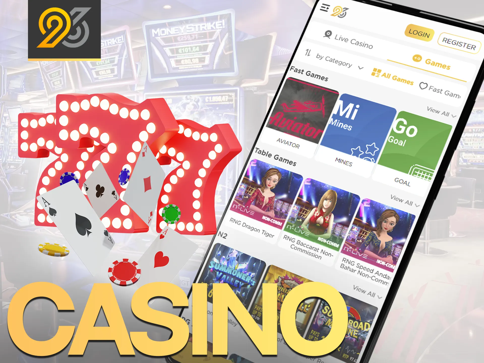 The 96in mobile app includes the same casino games as the website.