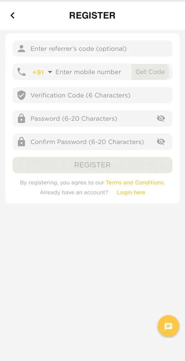 Go through registration in the 96in mobile app.