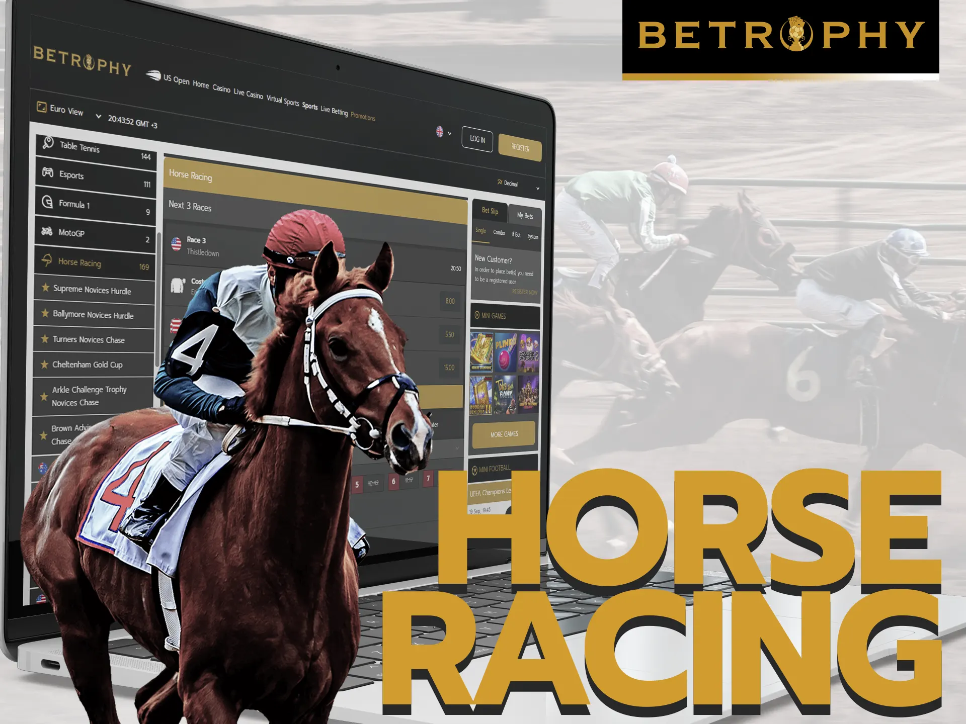 Place your horse racing bets with Betrophy.