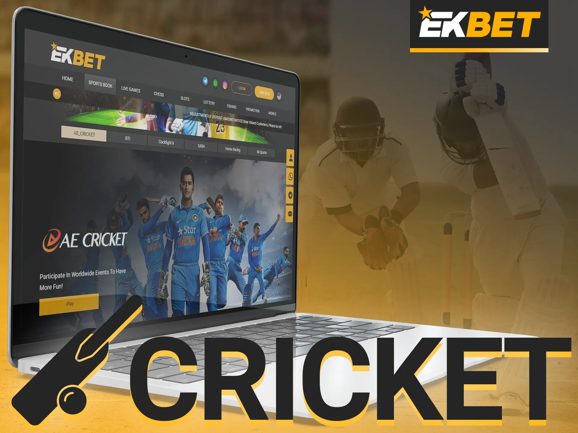 Place your bets on cricket with EKbet.