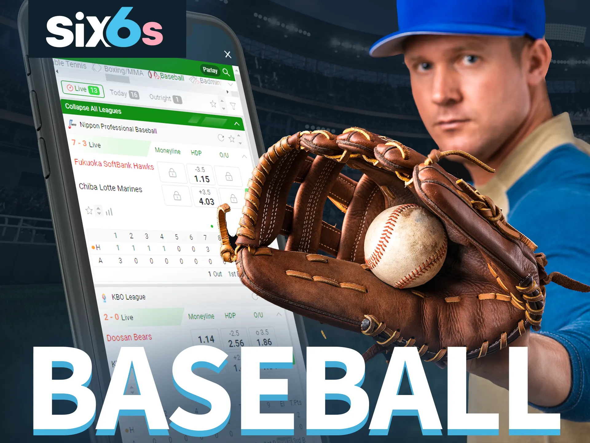Bet on baseball tournaments with Six6s.