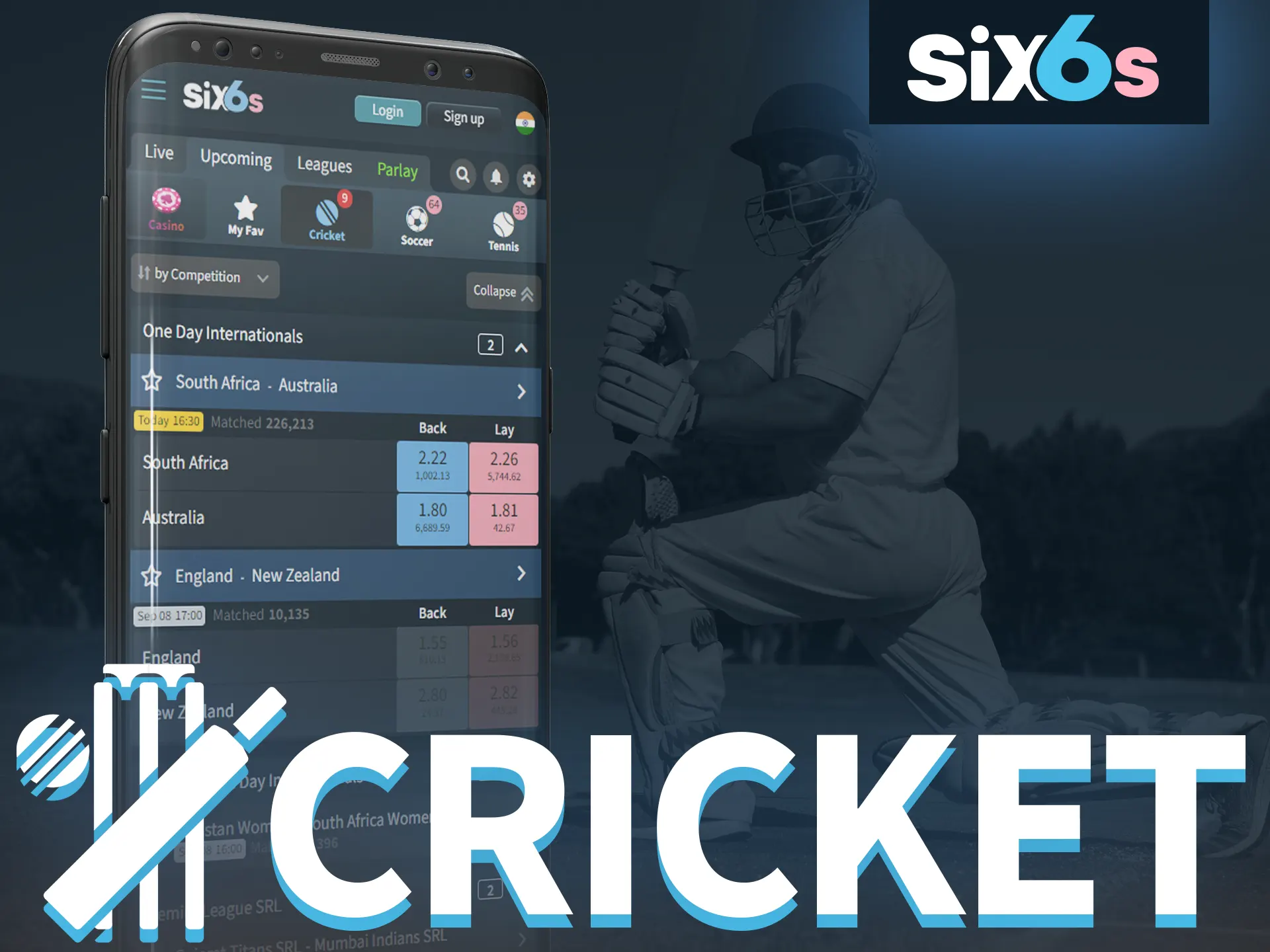 Bet on cricket matches with Six6s.