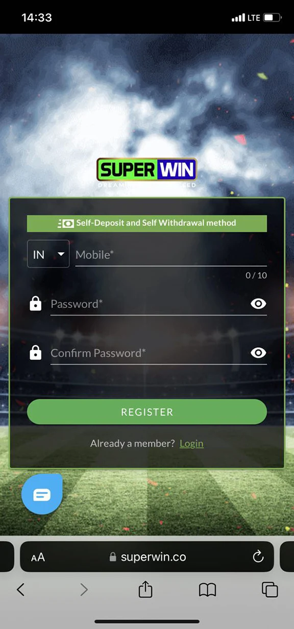 Complete registration on the Superwin.