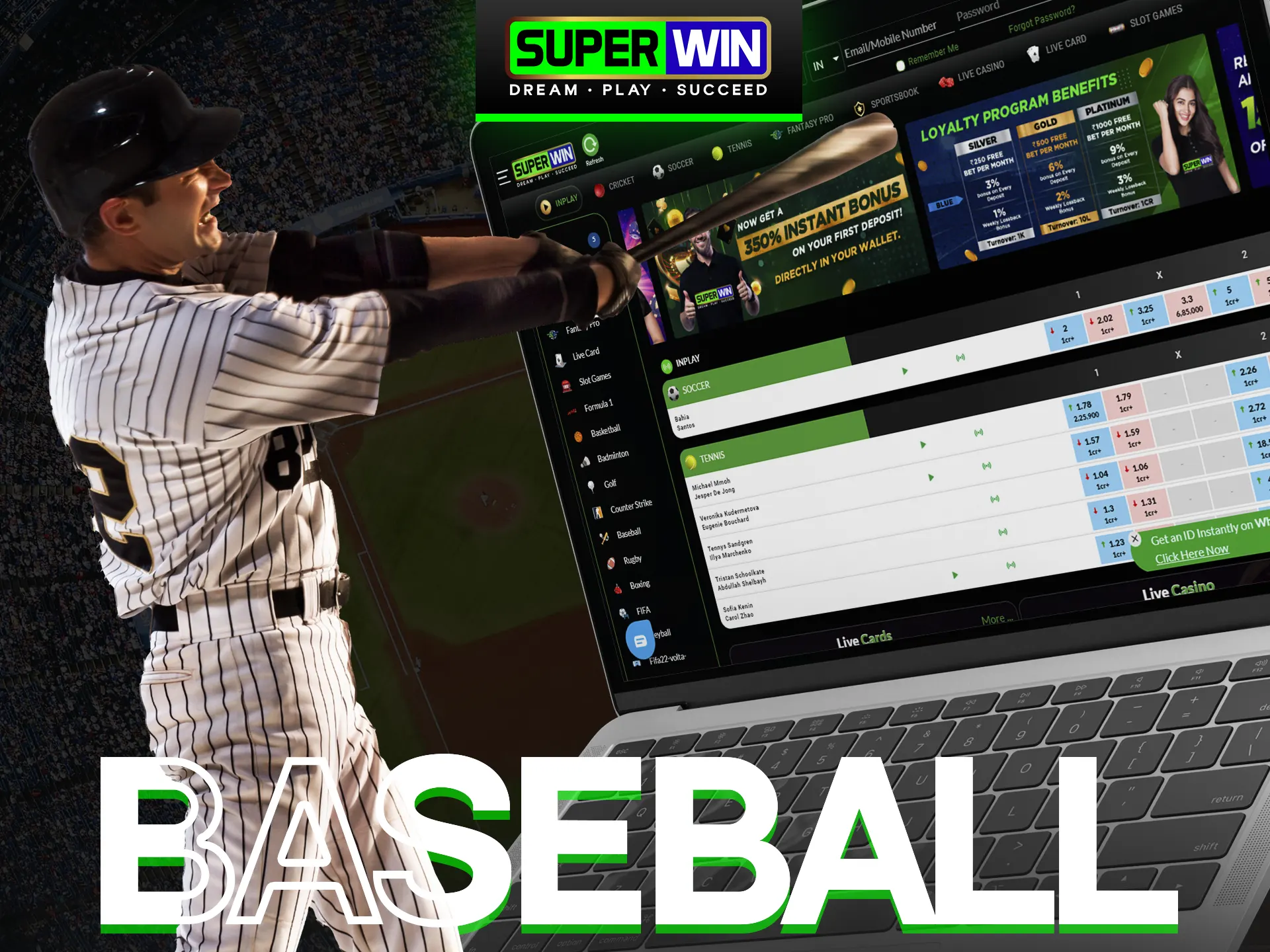 Bet on baseball games with Superwin.