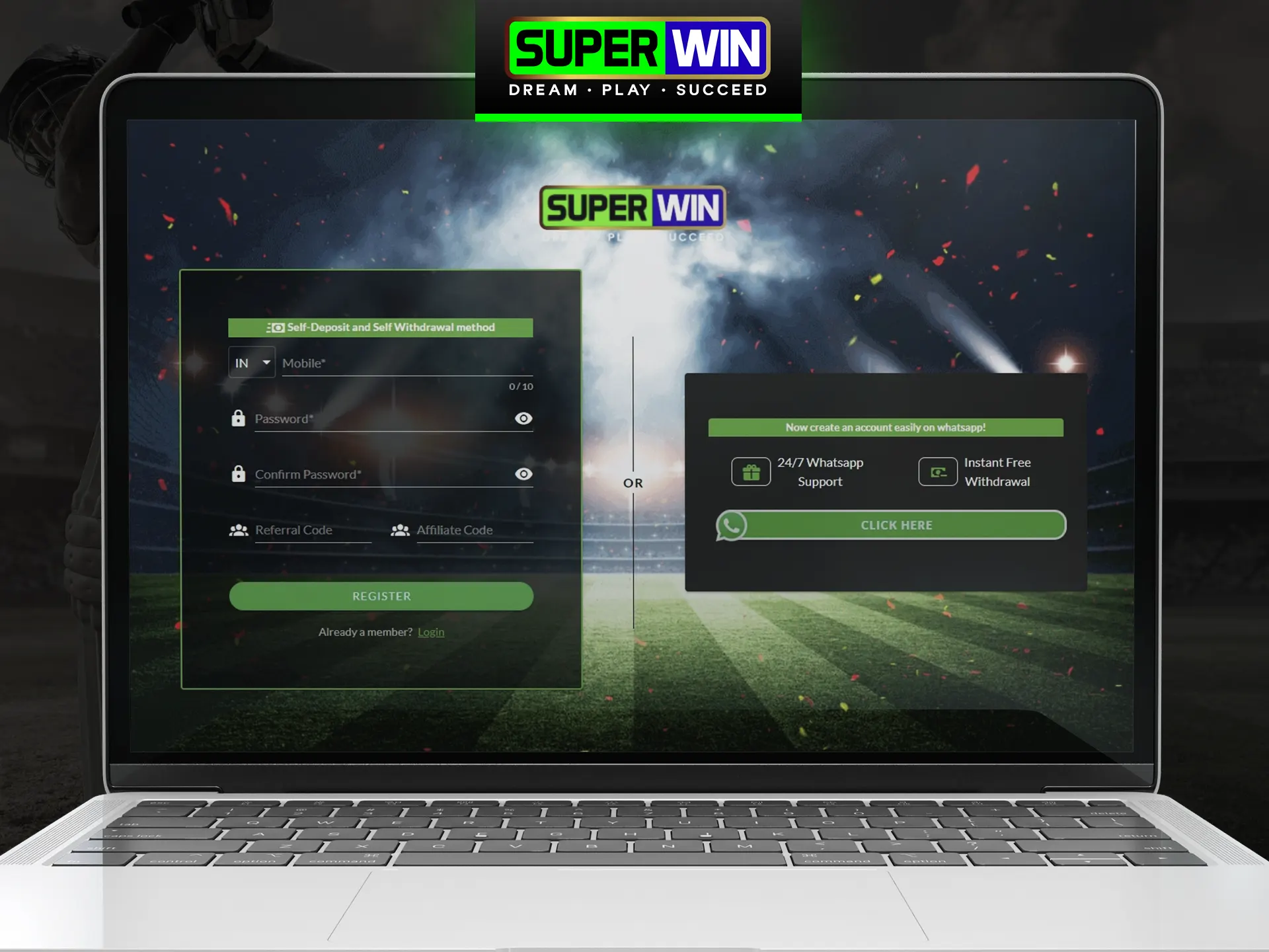 Go through a simple registration on Superwin.