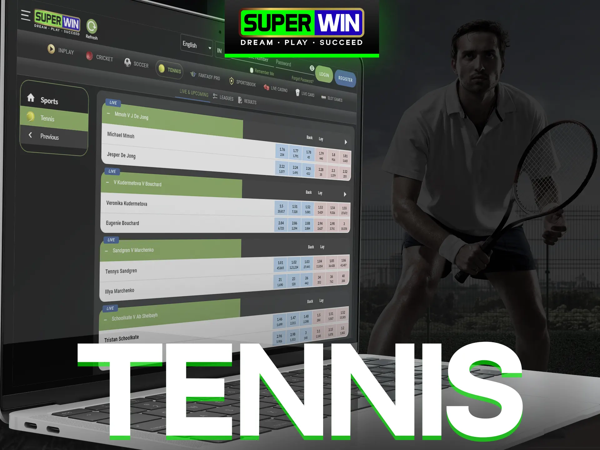 Bet on tennis with Superwin.
