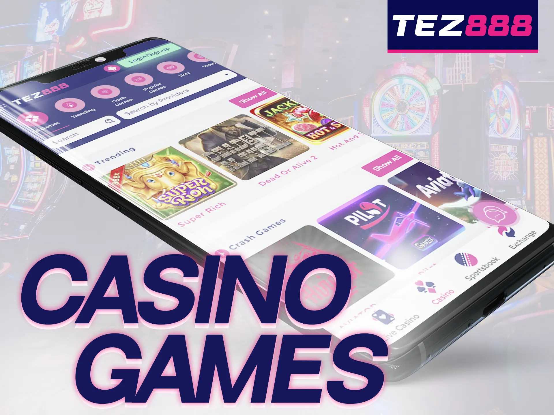 The Tez888 mobile app gives you access to the most popular casino games.