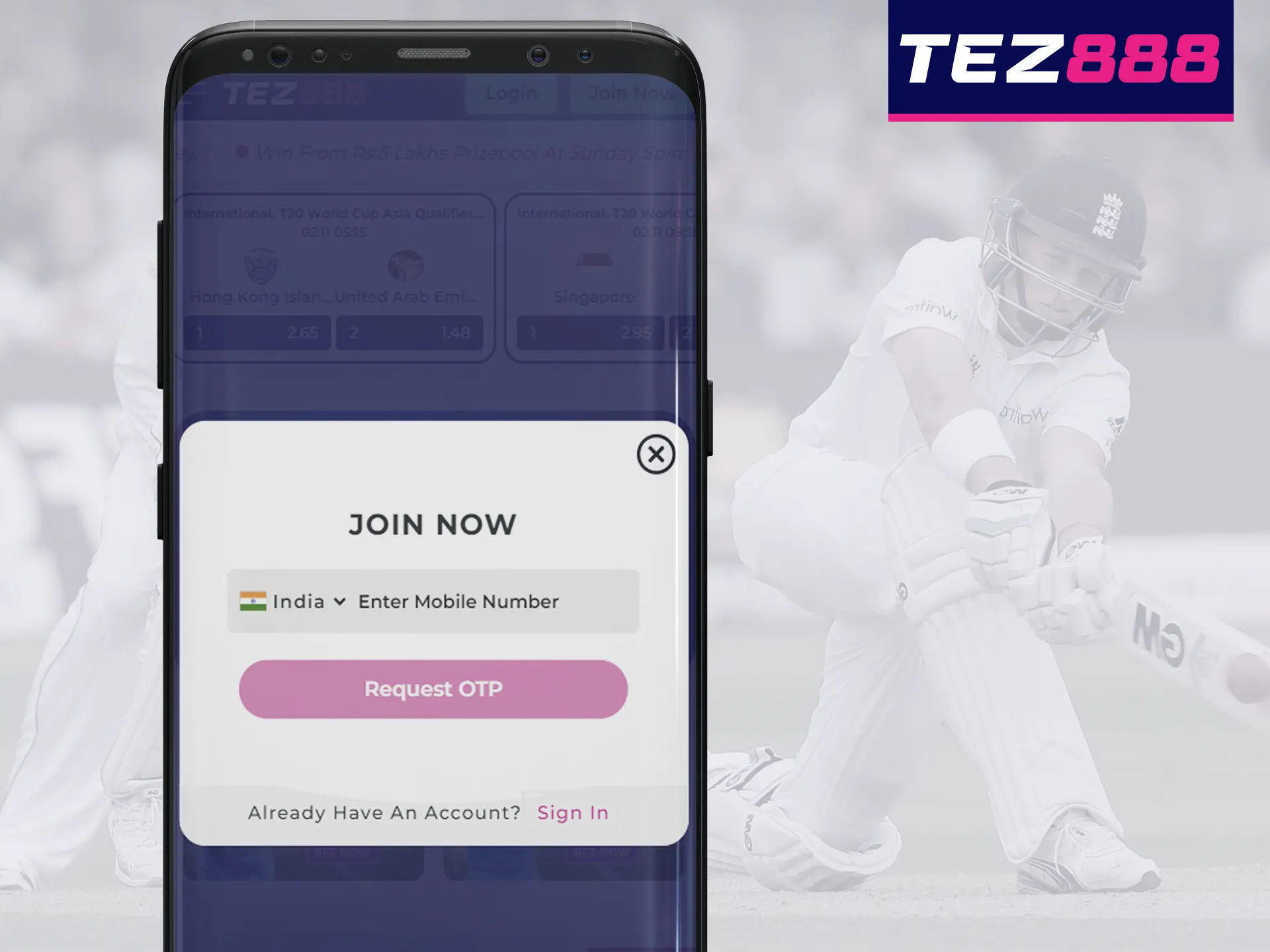 Create an account to enjoy the full functionality of the Tez888 application.