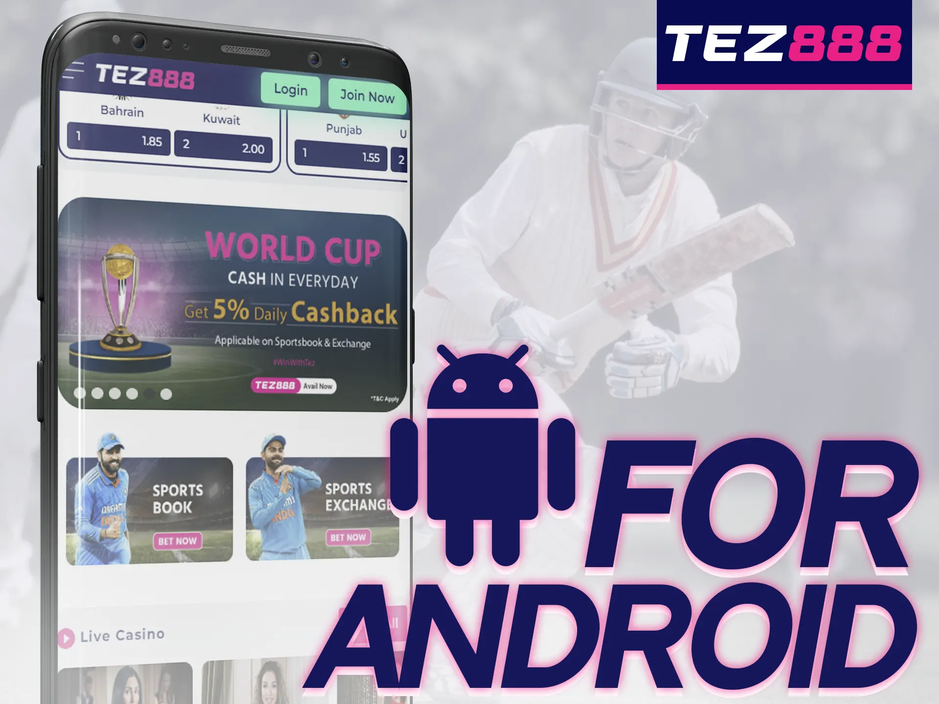 Download the APK file to your Android device to install the Tez888 application.
