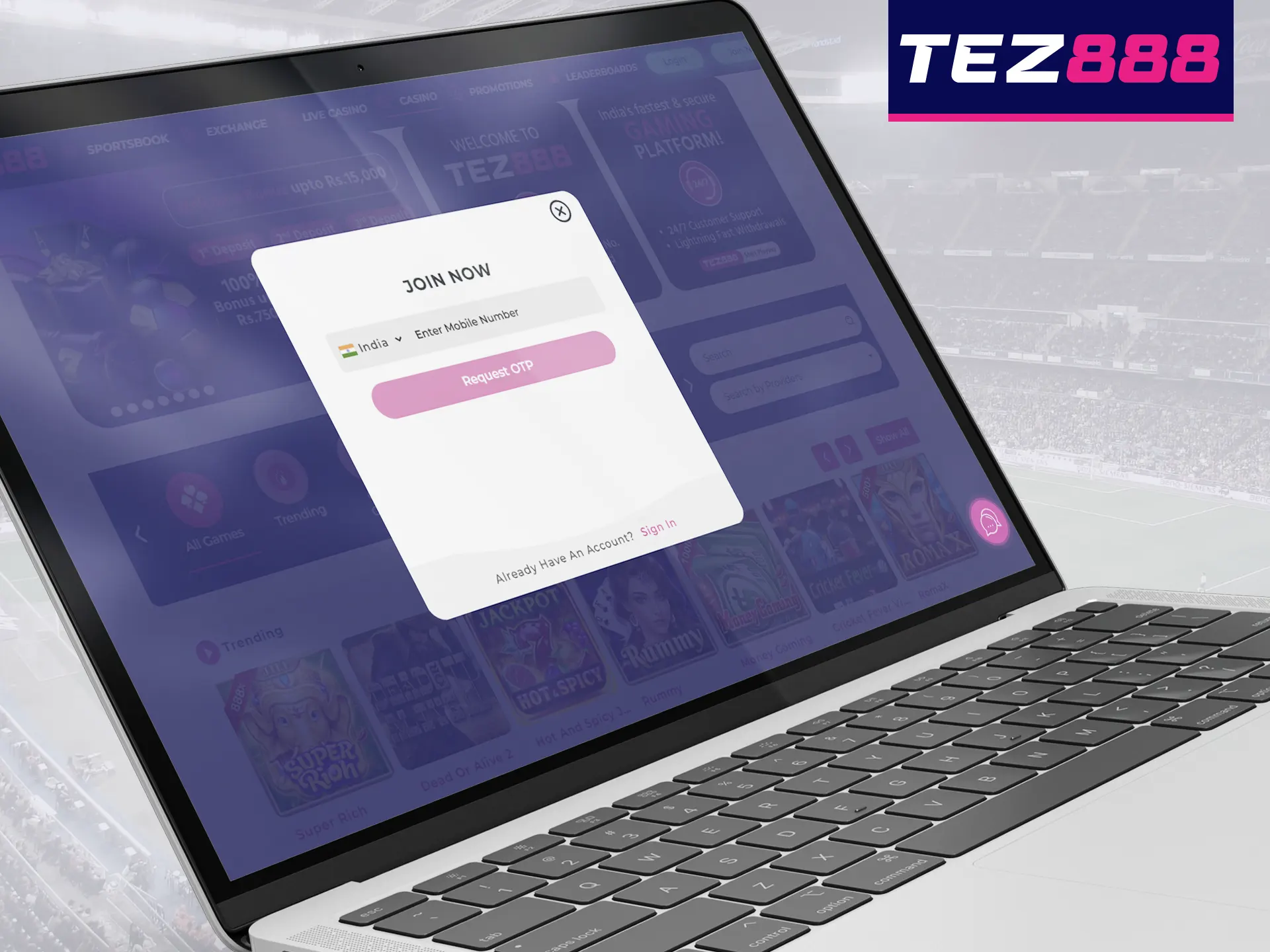 Register on the Tez888 website.