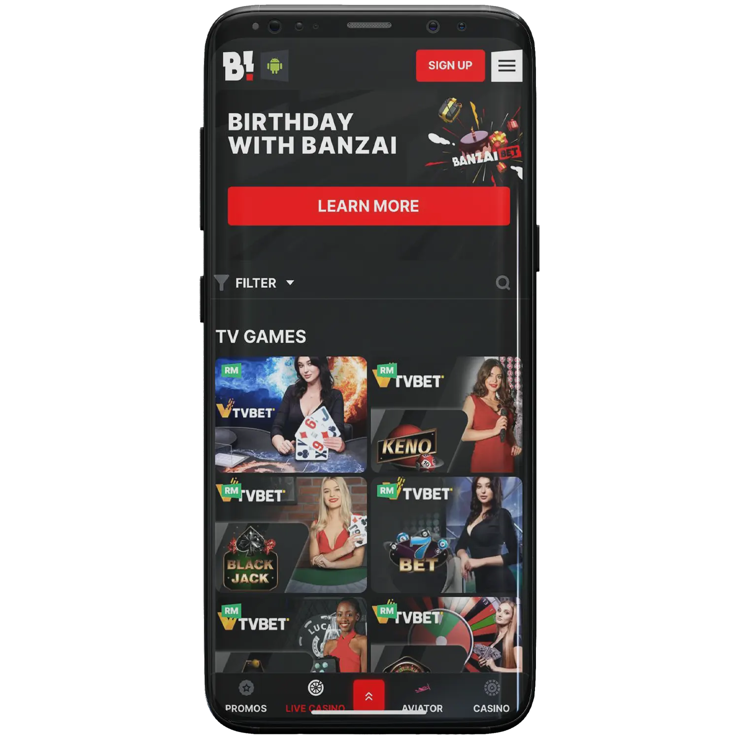 Place your bets and play at Banzai Bet using your mobile device.