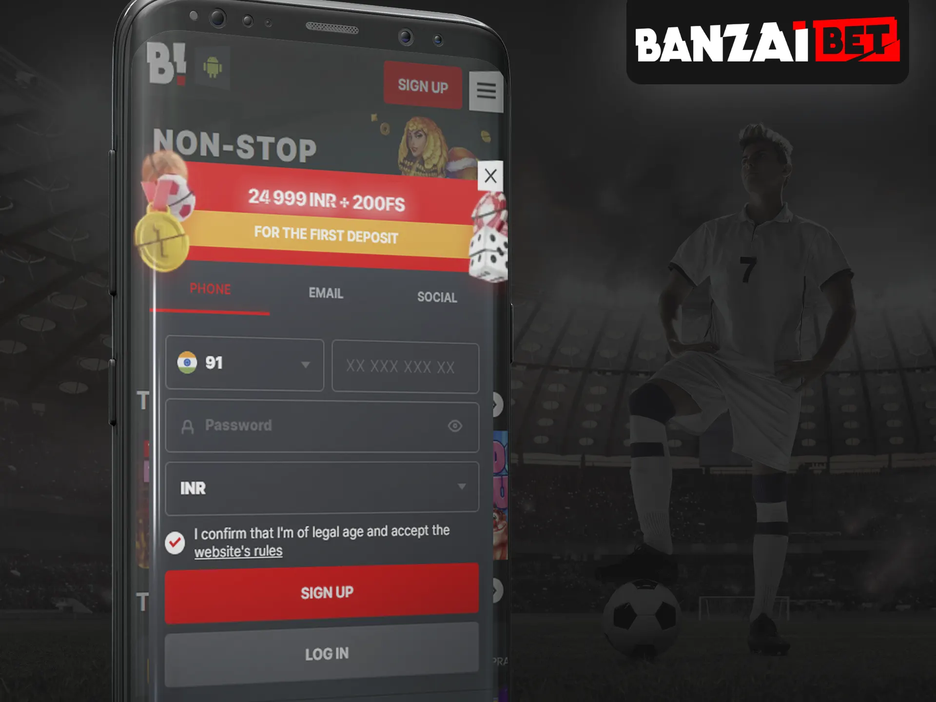 Register an account on Banzai Bet.