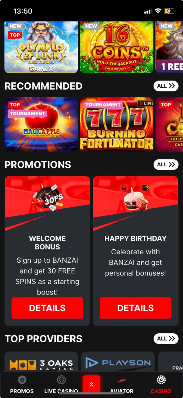 Play and win with the Banzai Bet app.