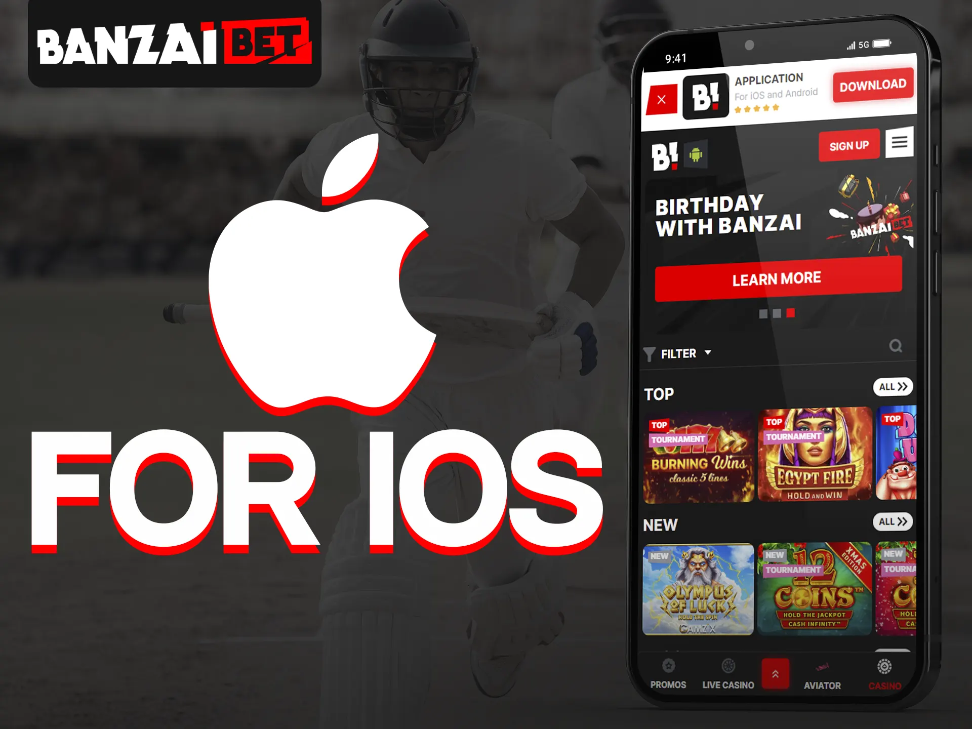 Install the Banzai Bet mobile app on your iOS device.
