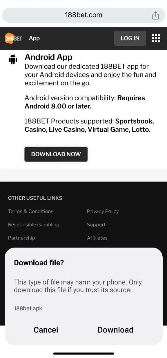 Complete the downloading process of the 188bet app.