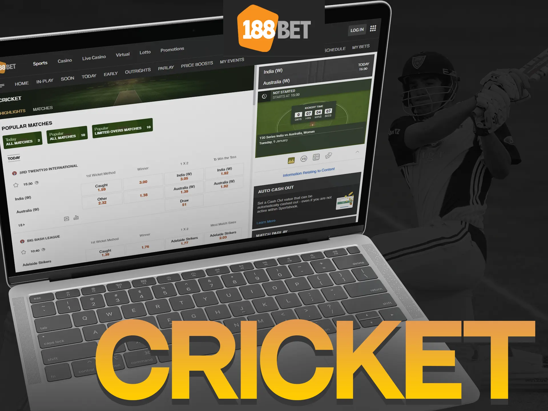 Place your cricket bets with 188bet.