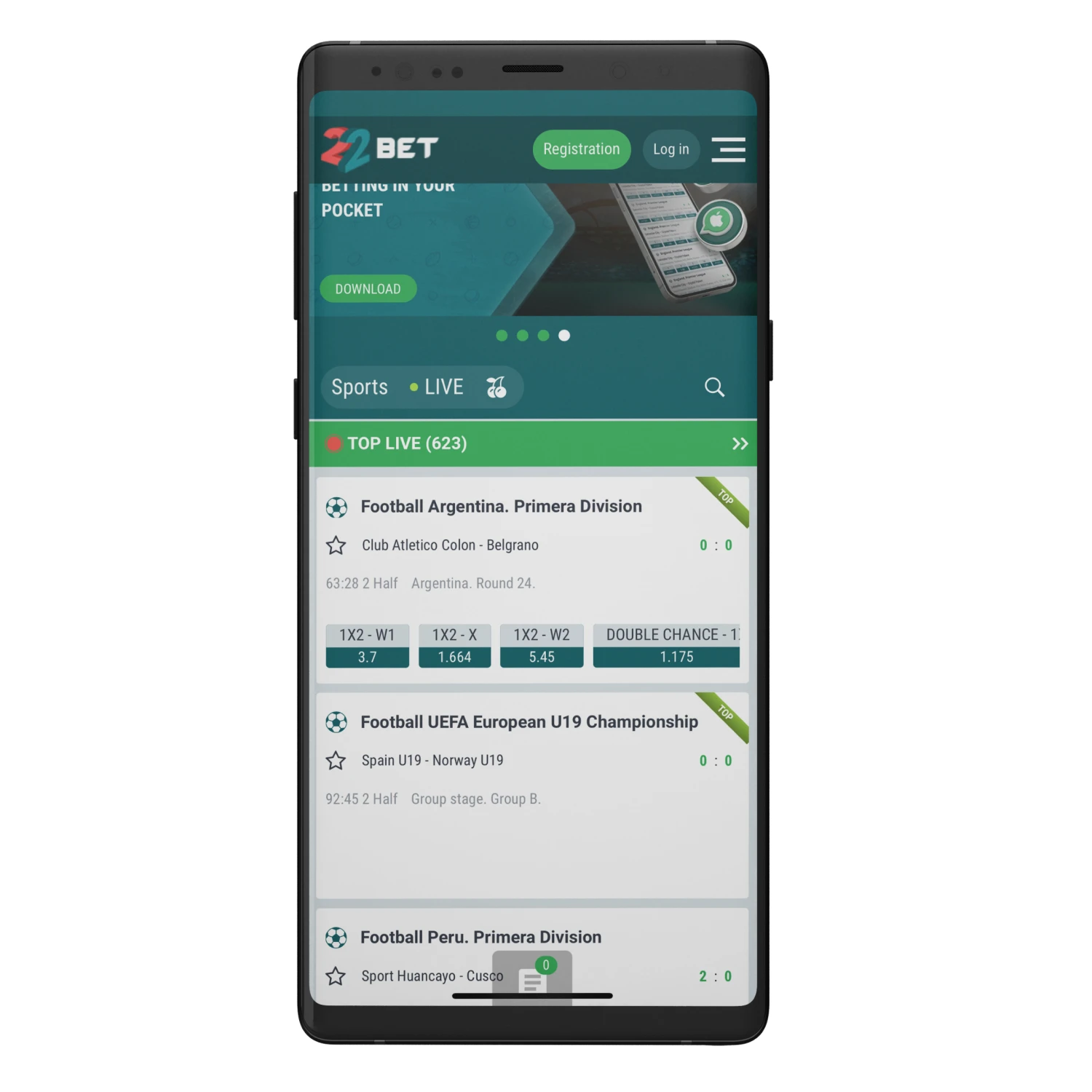 The 22Bet app is available for Android and iOS smartphones.
