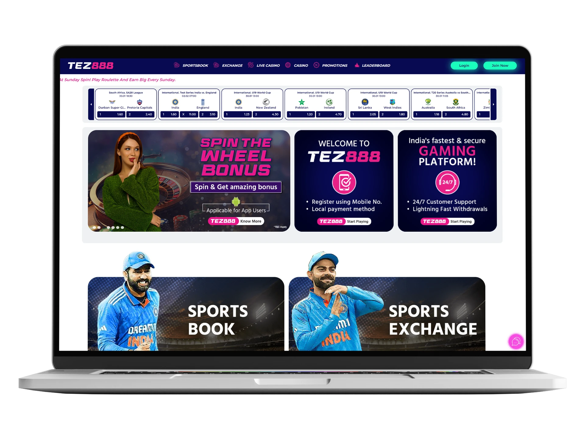 Tez88 offers a wide range of cricket betting lines.
