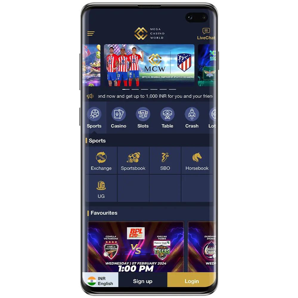 Install the Mega Casino World app to start playing casino games and betting on your favorite sports.