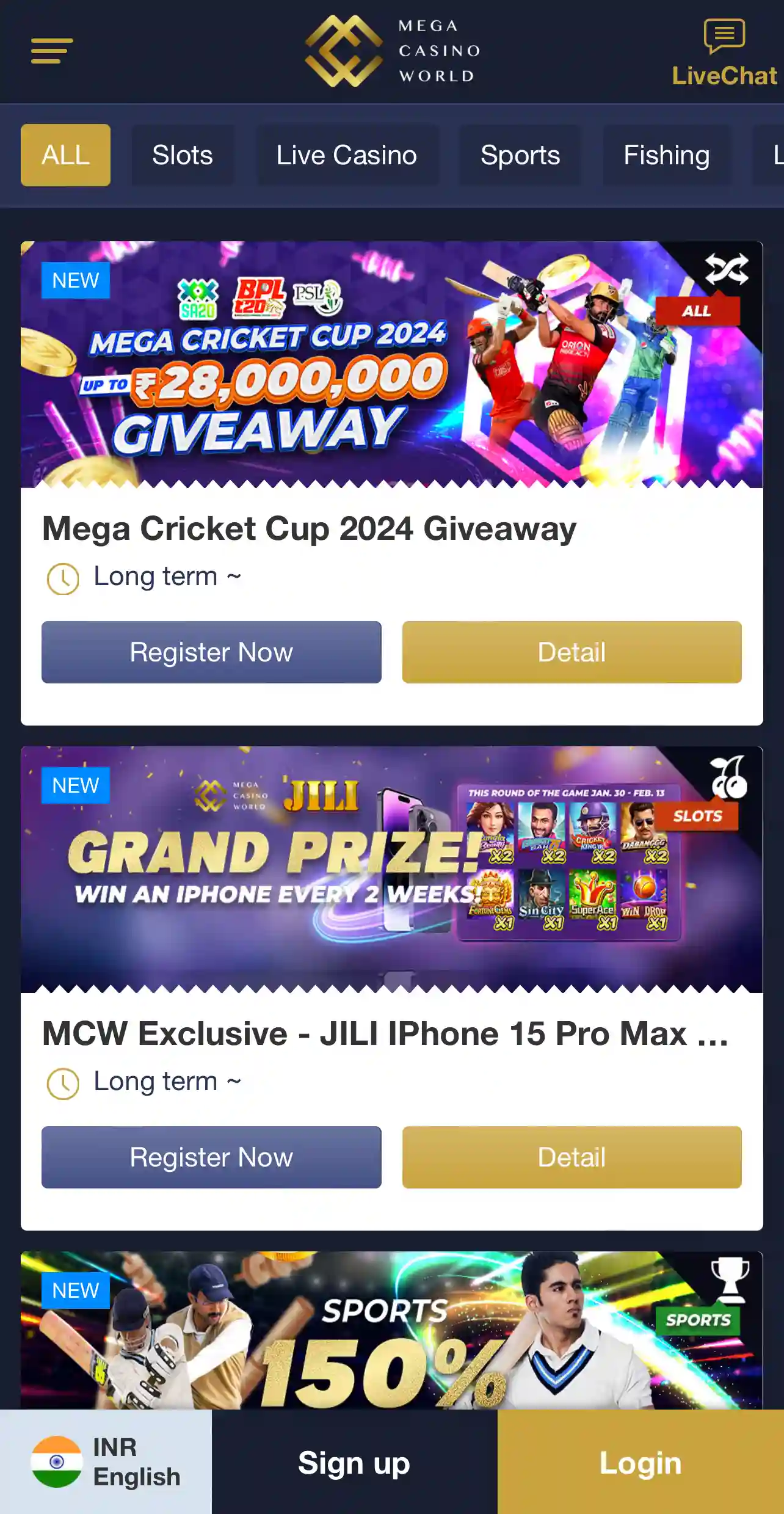 Bonuses and great offers are waiting for you in the Mega Casino World app.