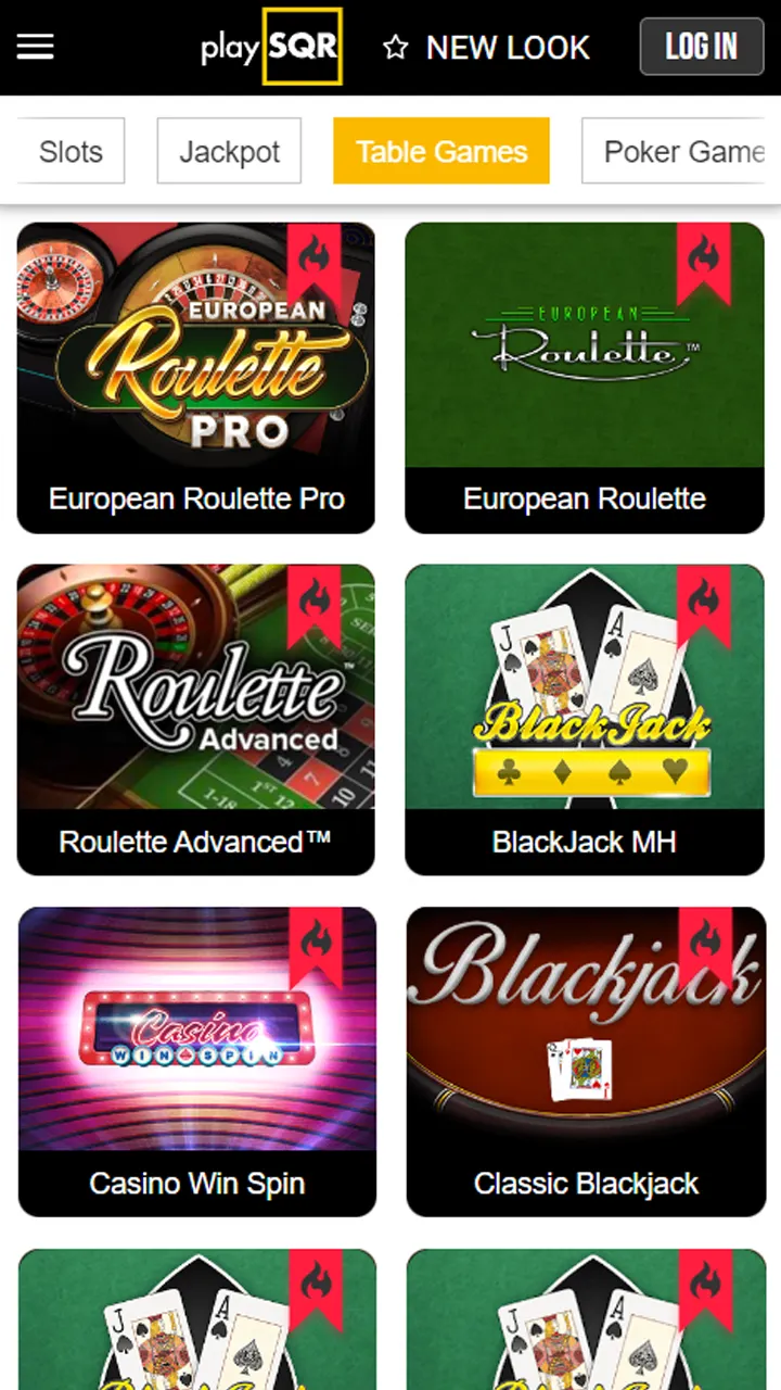 Table games, roulette and more on the PlaySQR Casino app.