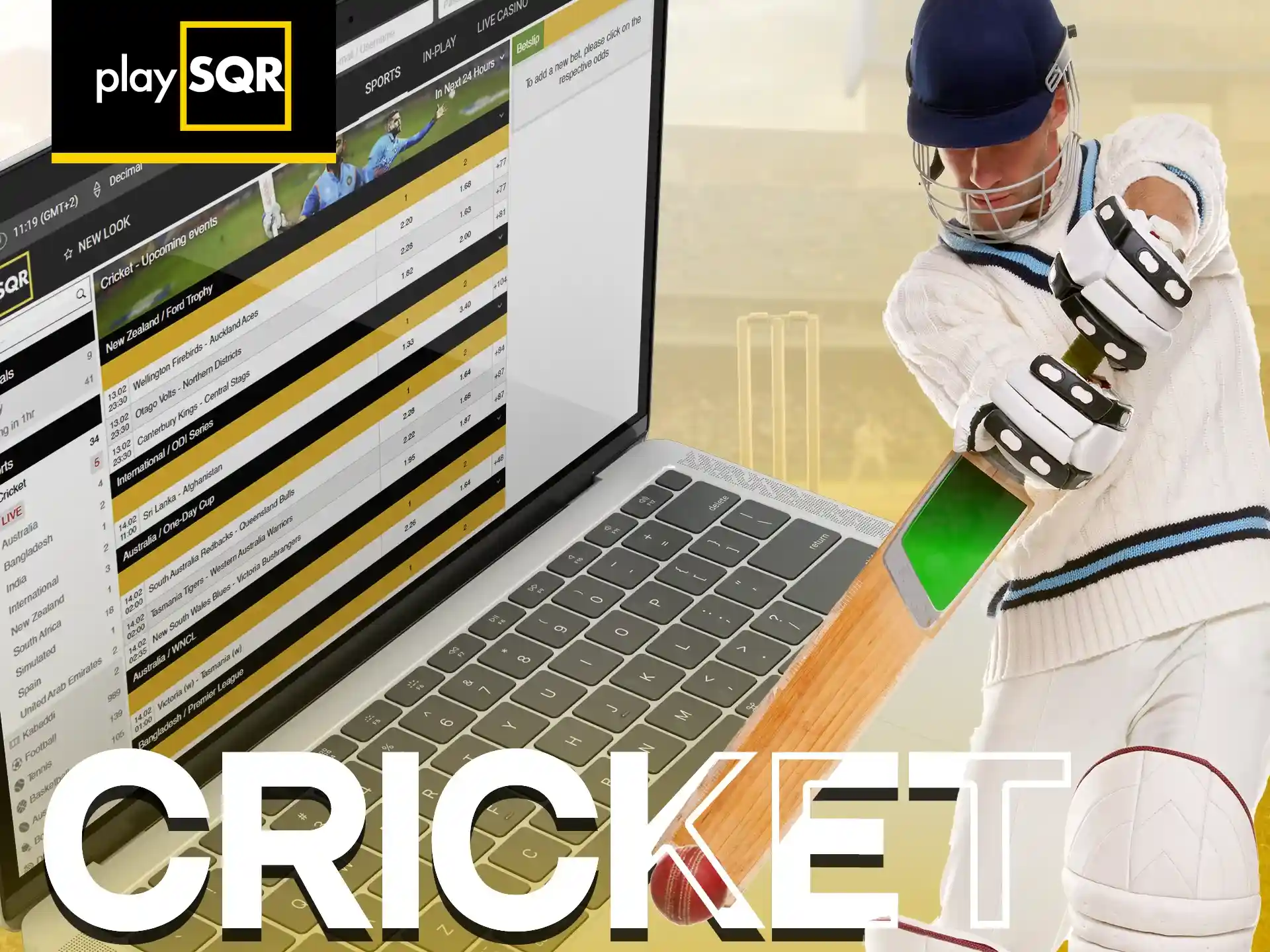 You can bet on cricket on the PlaySQR website and app.
