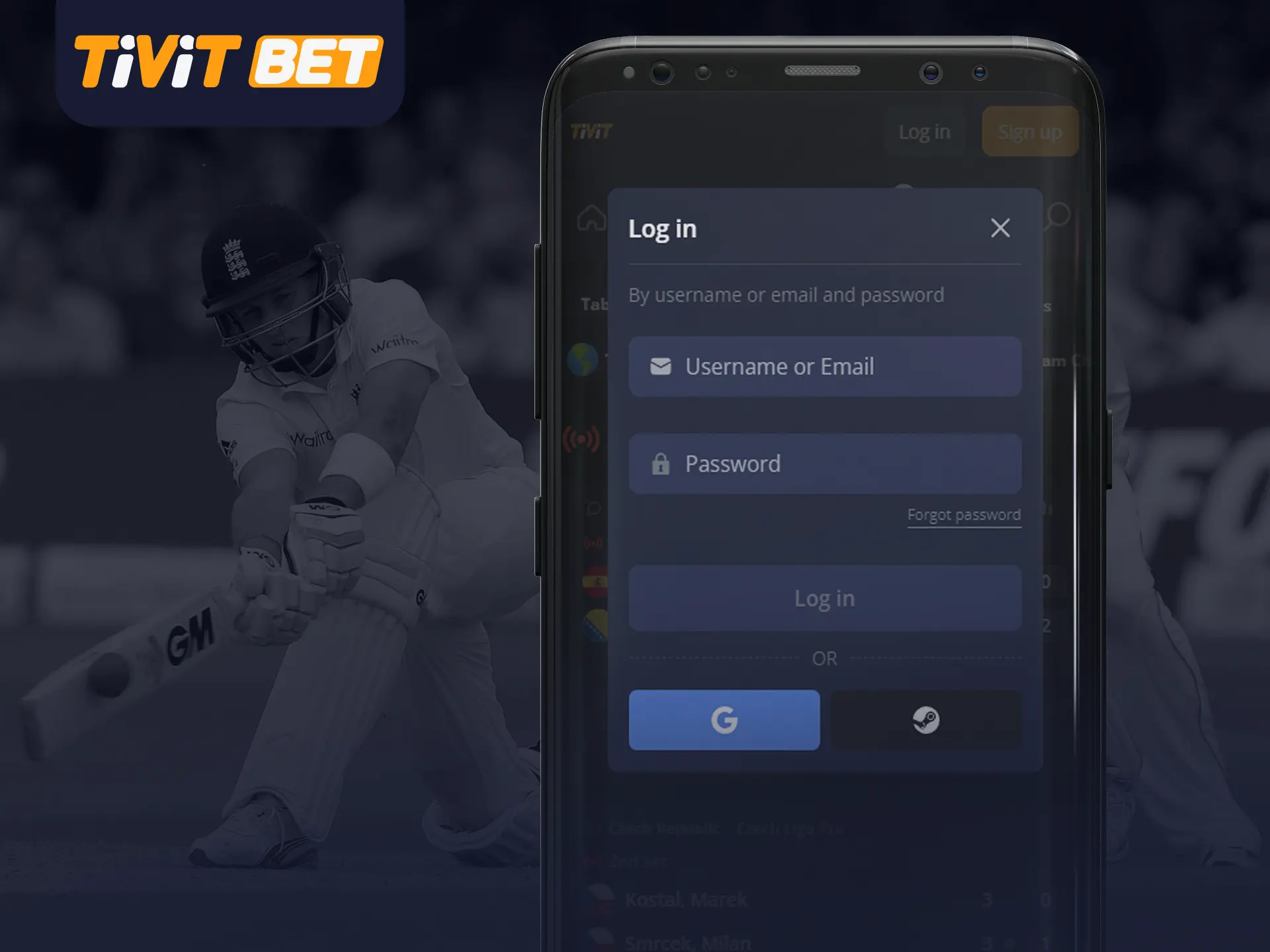 You can log in to the Tivit bet app via your phone using your login and password.