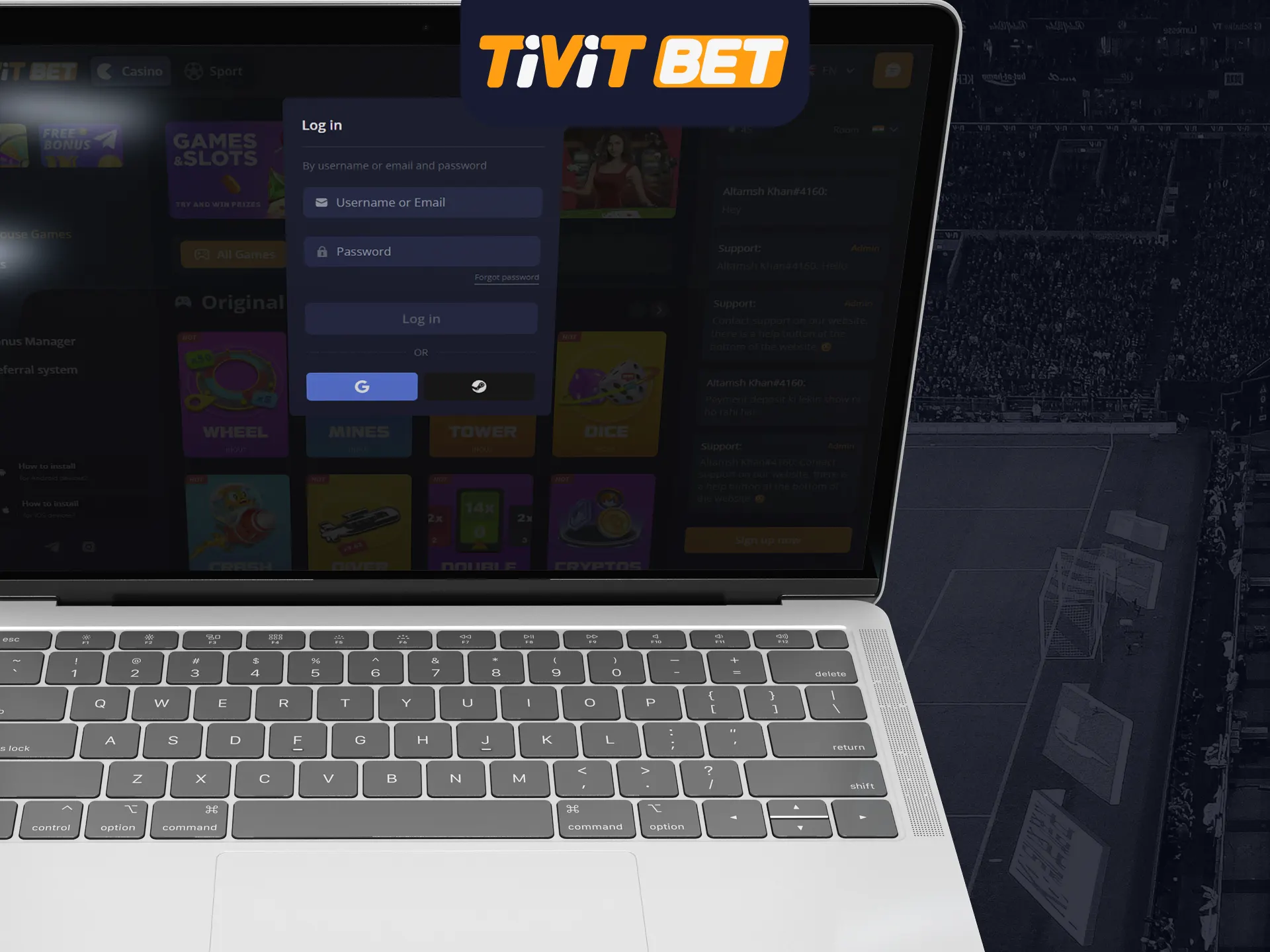 To log in to Tivit Bet, you need to enter your username and password.