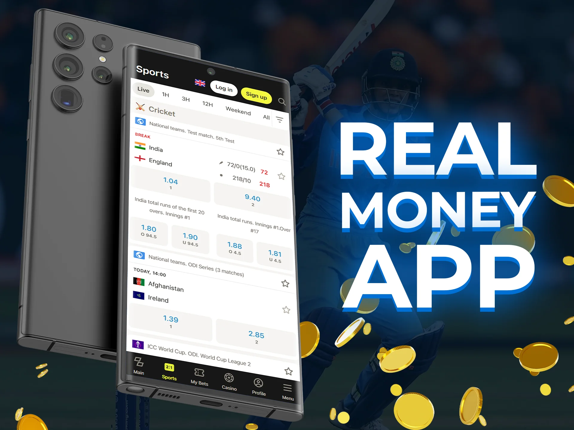 The Parimatch app is the best for real money cricket betting.